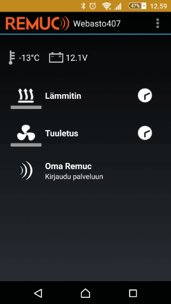 Remuc käyttöliittymä.