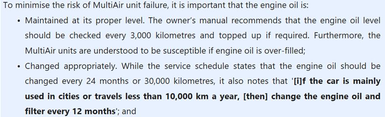 To minimise the risk of MultiAir unit failure