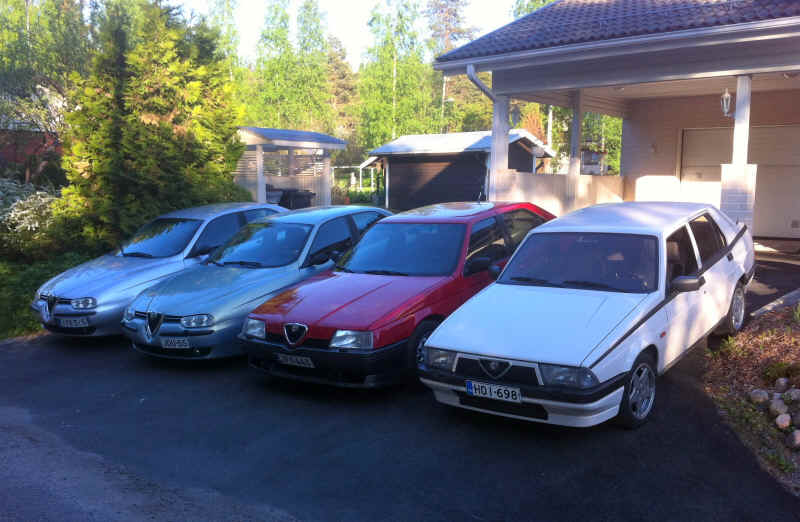 156 JTD (2001), 156 V6 (1998), 164 V6 (1990), 75 2.0 TC (1986)